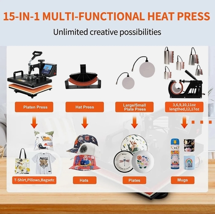 15 in 1 heat press machine – professional multi function t shirt & sublimation press 15 in 1 heat press machine – professional multi function t shirt & sublimation press